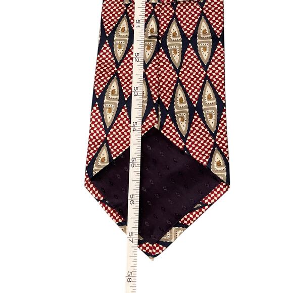 Harken Ltd 100% Silk Tie Red/Navy Geometric Diamond Medallion - Picture 7 of 7